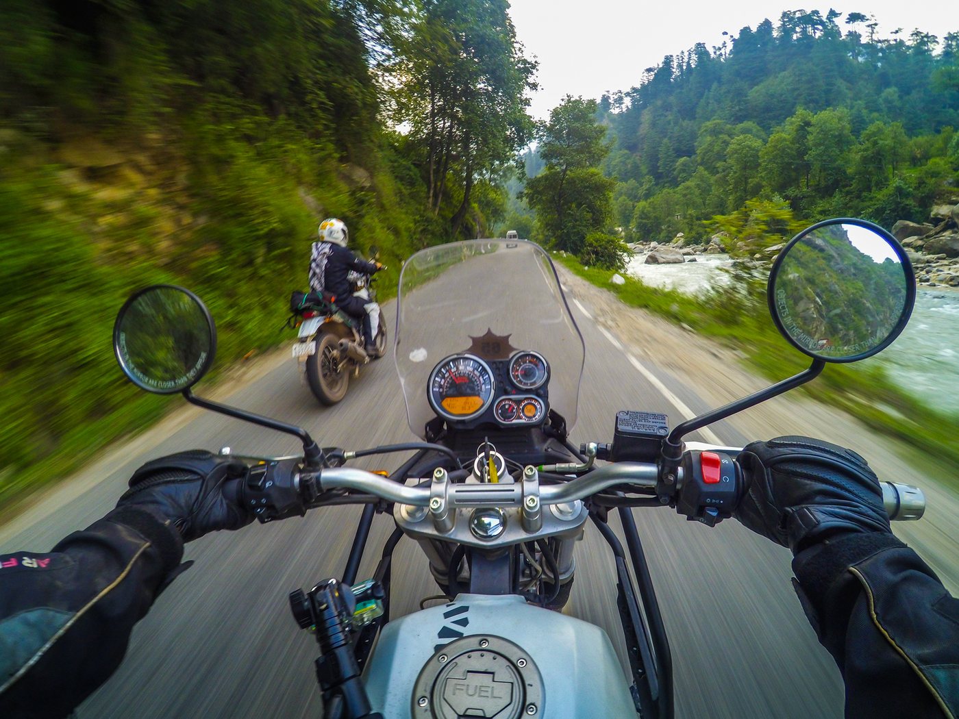 A motorcycling point-of-view photograph from a Bulleteers ride